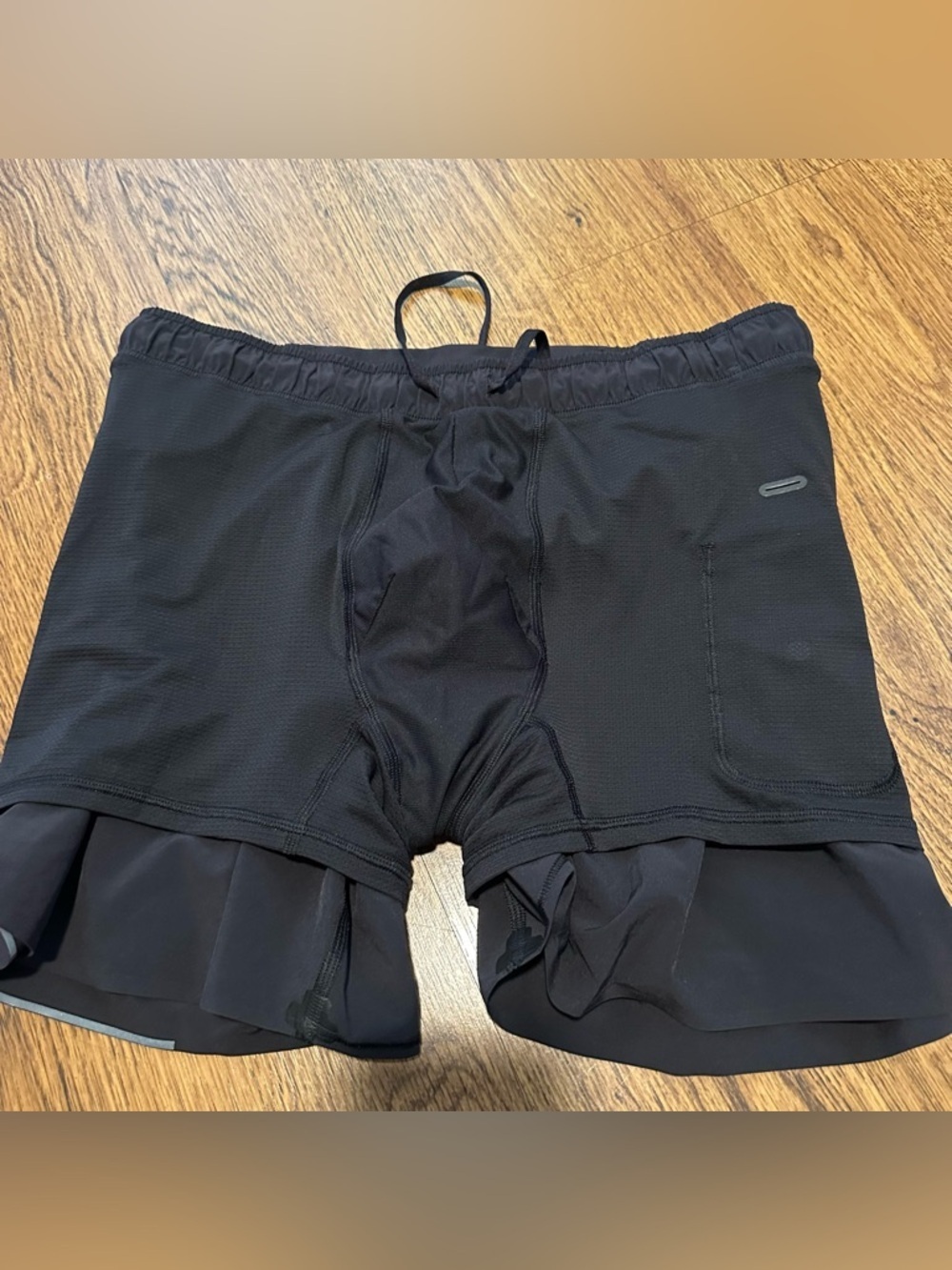 Men's Black Athletic Running Shorts size large elastic waist sports back pocket - Picture 5 of 6